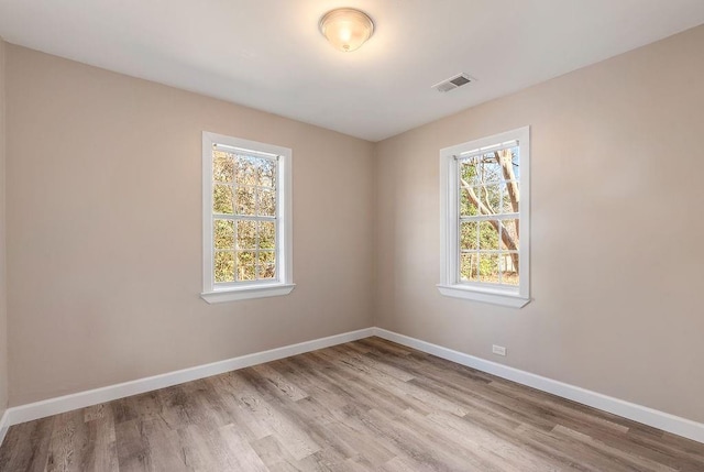 empty room featuring a wealth of natural light and light hardwood / wood-style flooring