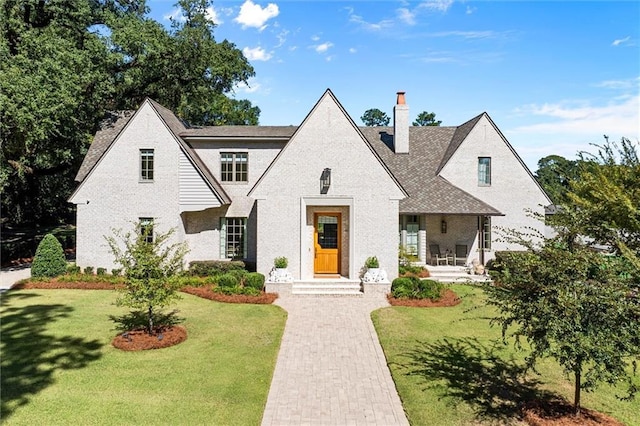 view of front of house with a front lawn