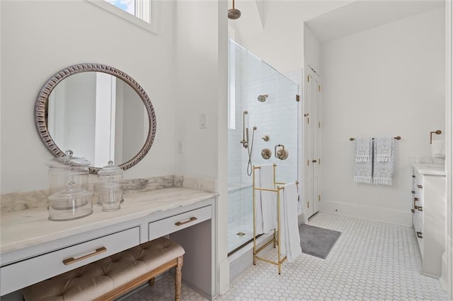 bathroom with vanity and an enclosed shower