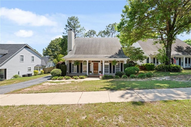 6417 Magnolia Place Ct S, Mobile, AL 36695 - view of front facade with a porch, a front lawn, central AC, and a chimney