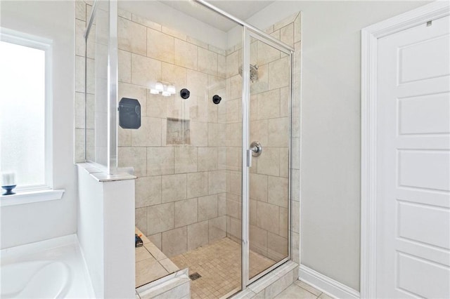 bathroom with plus walk in shower