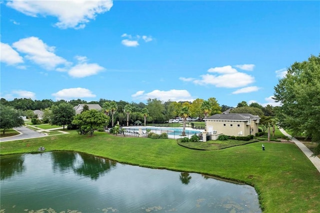 exterior space with a water view