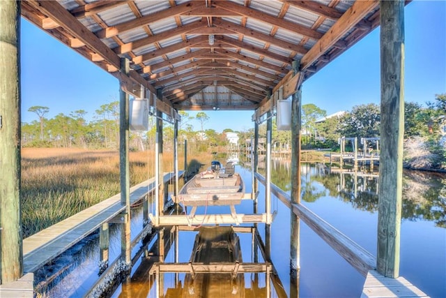 dock area with a water view