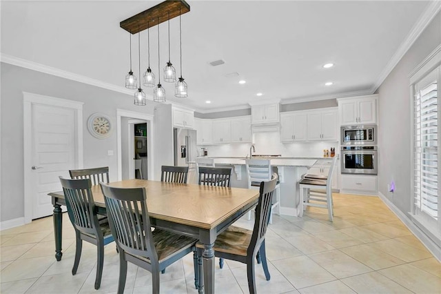 8662 Daintree Ct, Daphne, AL 36526 - dining room with crown molding, light tile patterned flooring, and recessed lighting