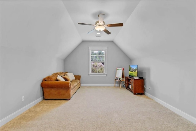 8662 Daintree Ct, Daphne, AL 36526 - sitting room with vaulted ceiling, a ceiling fan, and carpet flooring