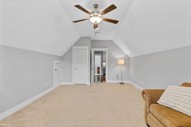 8662 Daintree Ct, Daphne, AL 36526 - living area with a ceiling fan, light carpet, and lofted ceiling