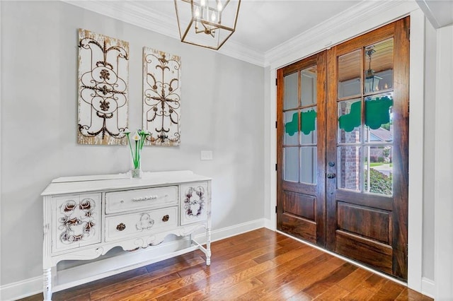 8662 Daintree Ct, Daphne, AL 36526 - entryway featuring a chandelier, french doors, wood finished floors, and ornamental molding