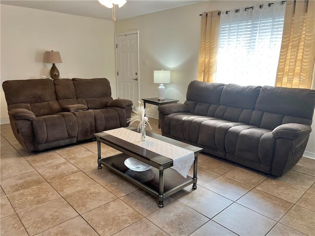 living room with light tile patterned floors