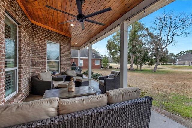 view of patio / terrace featuring ceiling fan and an outdoor hangout area