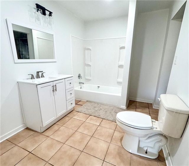 full bathroom with tile patterned floors, shower / bathing tub combination, vanity, and toilet