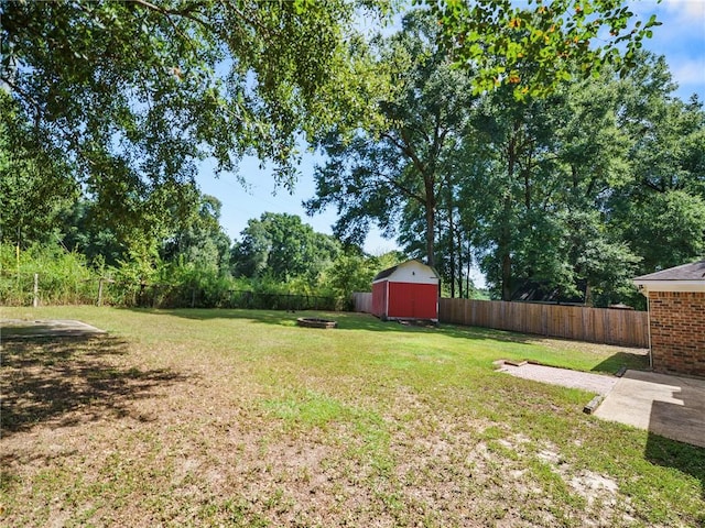 view of yard with a storage shed