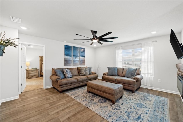 10520 Wales Ln, Spanish Fort, AL 36527 - living area featuring a ceiling fan, wood finished floors, recessed lighting, and baseboards