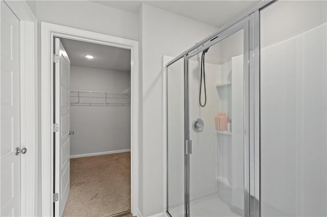 10520 Wales Ln, Spanish Fort, AL 36527 - full bathroom featuring a shower stall, a walk in closet, and baseboards