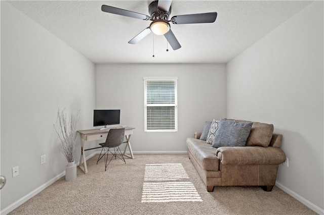 10520 Wales Ln, Spanish Fort, AL 36527 - office area with carpet, baseboards, a ceiling fan, and a textured ceiling