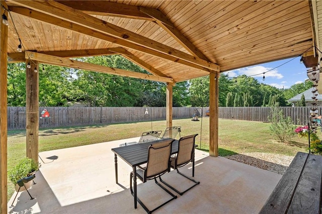 view of patio / terrace featuring a fenced backyard and outdoor dining space