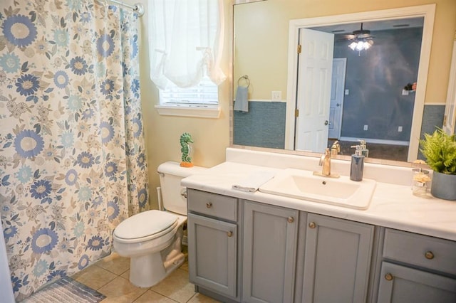 8470 Desert Oak Ct, Mobile, AL 36695 - bathroom featuring toilet, tile patterned flooring, vanity, and curtained shower