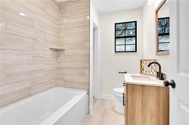 bathroom featuring vanity, toilet, and wood-type flooring