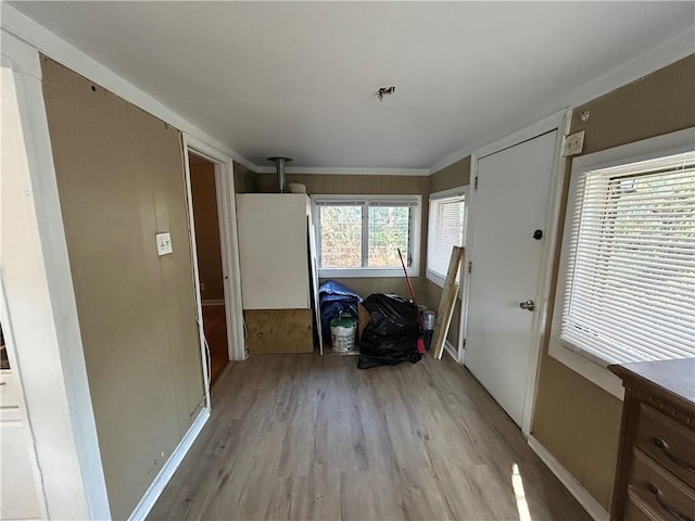 corridor with light hardwood / wood-style flooring