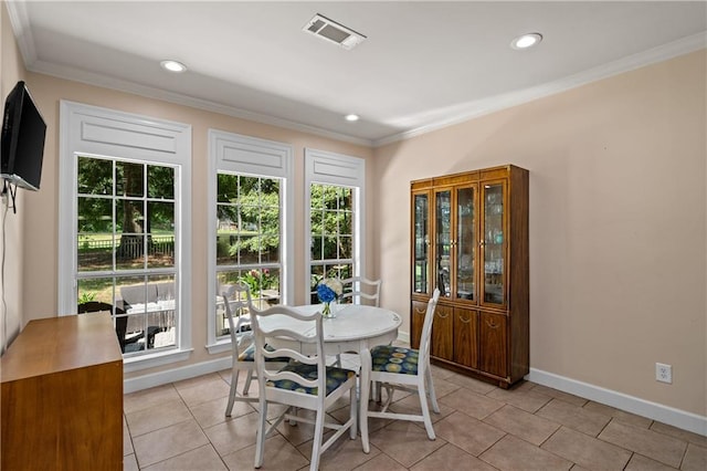 9791 Aspen Cir, Daphne, AL 36527 - dining room with ornamental molding, light tile patterned flooring, and recessed lighting