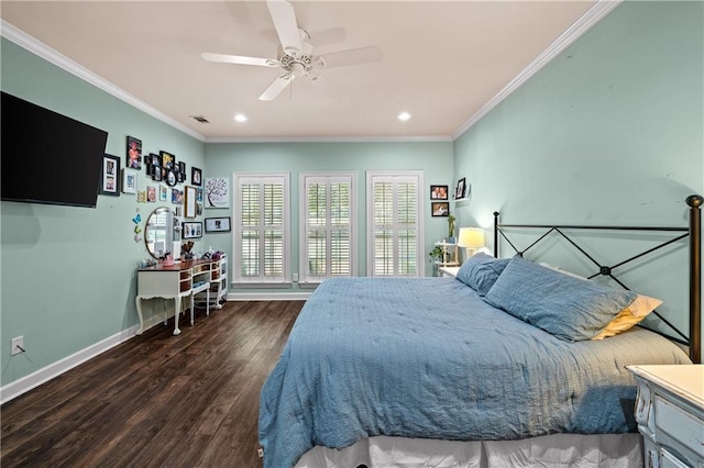 9791 Aspen Cir, Daphne, AL 36527 - bedroom featuring wood finished floors, ornamental molding, recessed lighting, and a ceiling fan