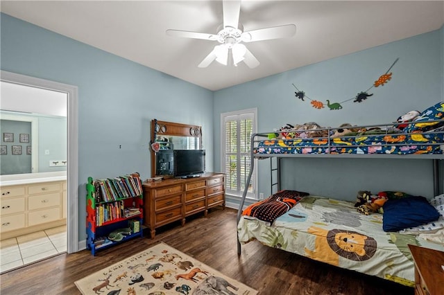 9791 Aspen Cir, Daphne, AL 36527 - bedroom featuring wood finished floors, connected bathroom, and a ceiling fan