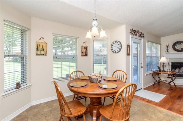 dining area featuring a wealth of natural light, light hardwood / wood-style floors, and an inviting chandelier