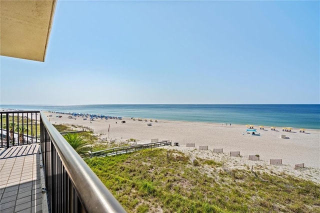 view of water feature with a beach view