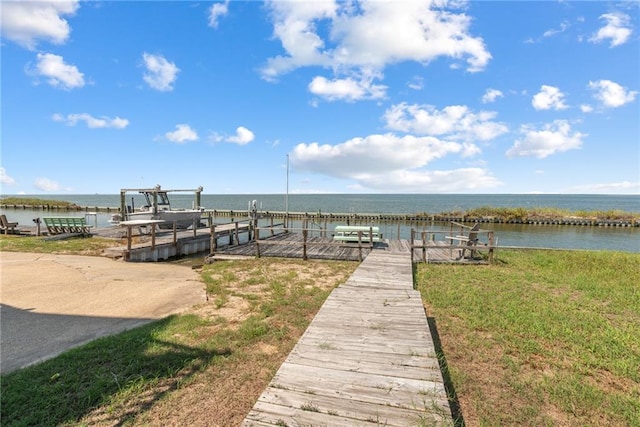 dock area with a water view