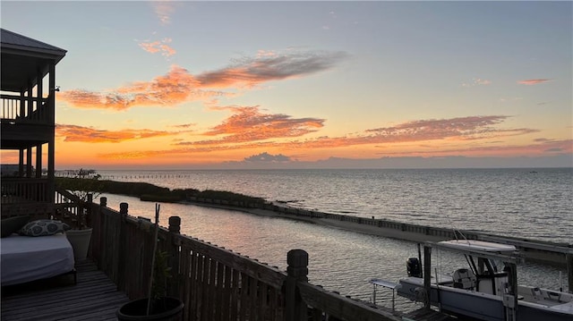 property view of water with a boat dock