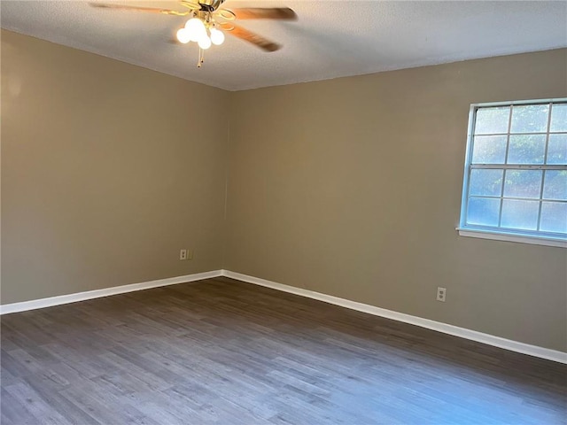 unfurnished room featuring a textured ceiling, hardwood / wood-style floors, and ceiling fan