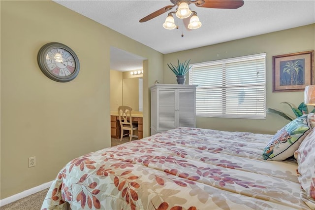 25293 Perdido Beach Blvd Unit 2, Orange Beach, AL 36561 - carpeted bedroom featuring baseboards, a textured ceiling, and ceiling fan