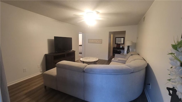 living room with dark hardwood / wood-style floors