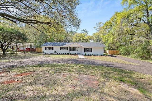 ranch-style house with fence