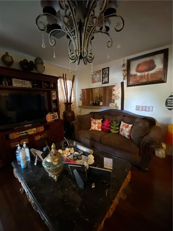 living room with dark hardwood / wood-style floors