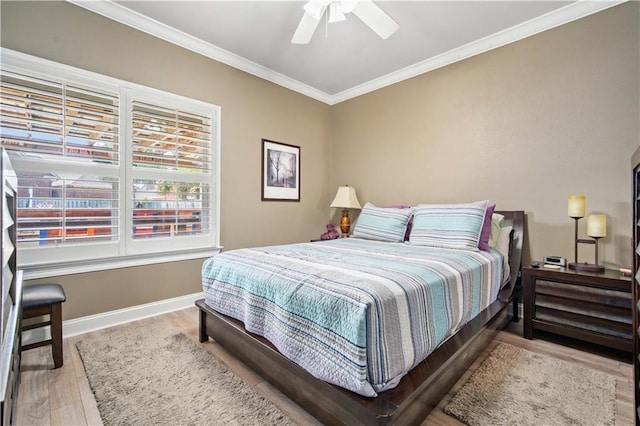 2217 Shandwick Dr, Mobile, AL 36695 - bedroom with wood finished floors, ornamental molding, baseboards, and a ceiling fan
