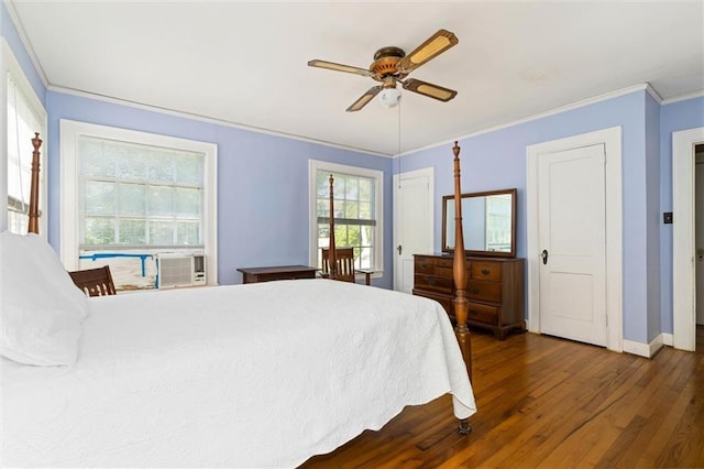 25 Benedict Pl, Mobile, AL 36606 - bedroom featuring wood finished floors, cooling unit, crown molding, baseboards, and ceiling fan
