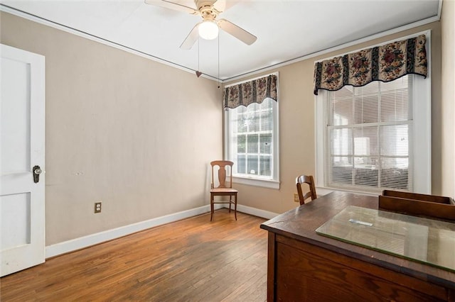 25 Benedict Pl, Mobile, AL 36606 - office with crown molding, hardwood / wood-style flooring, baseboards, and a ceiling fan