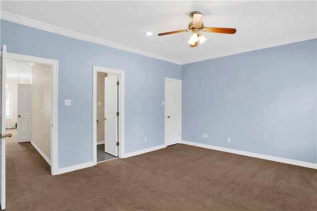 101 Fairhope Ct N Unit 16, Fairhope, AL 36532 - unfurnished bedroom featuring dark colored carpet, crown molding, baseboards, and ceiling fan