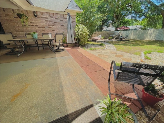 view of patio / terrace featuring a fenced backyard and outdoor dining space