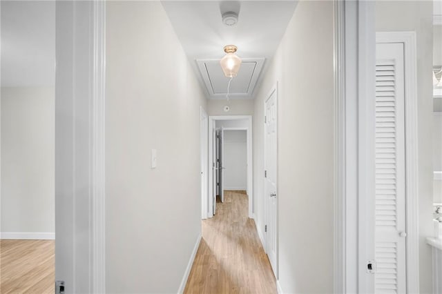 corridor with light hardwood / wood-style floors