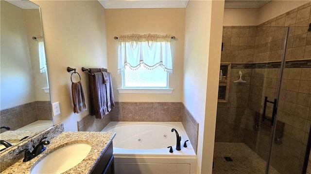 1109 Orlando Dr, Foley, AL 36535 - full bath with a shower stall, a whirlpool tub, vanity, and crown molding