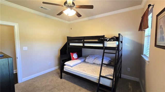 1109 Orlando Dr, Foley, AL 36535 - bedroom featuring carpet, baseboards, crown molding, and a ceiling fan