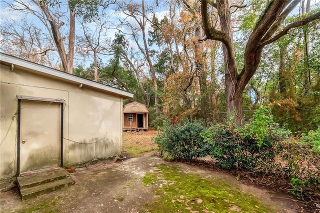 view of yard featuring a shed