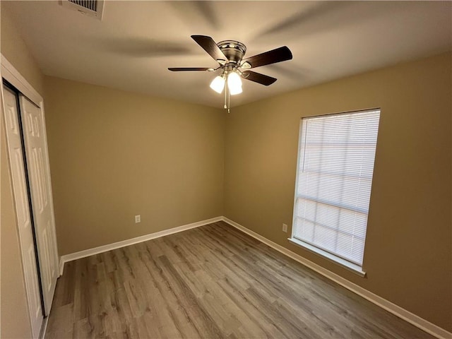 interior space featuring ceiling fan and light hardwood / wood-style flooring