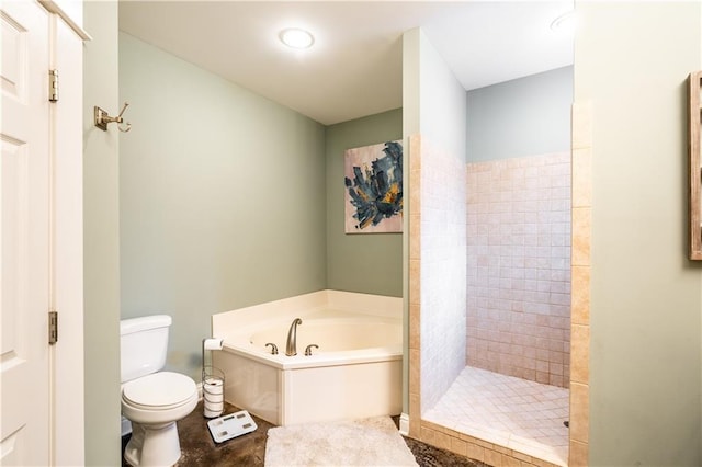 bathroom featuring separate shower and tub and toilet