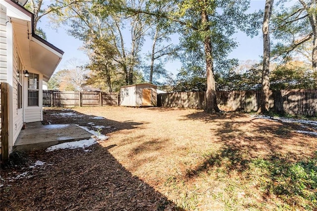 view of yard with a shed