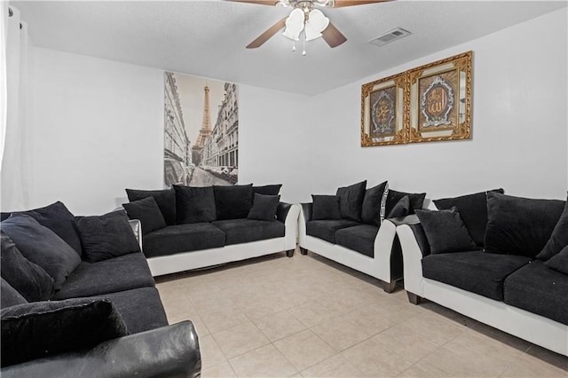 living room featuring ceiling fan