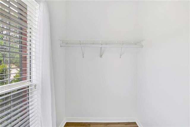 walk in closet with wood finished floors