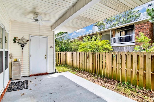 view of patio / terrace featuring a ceiling fan and a fenced backyard