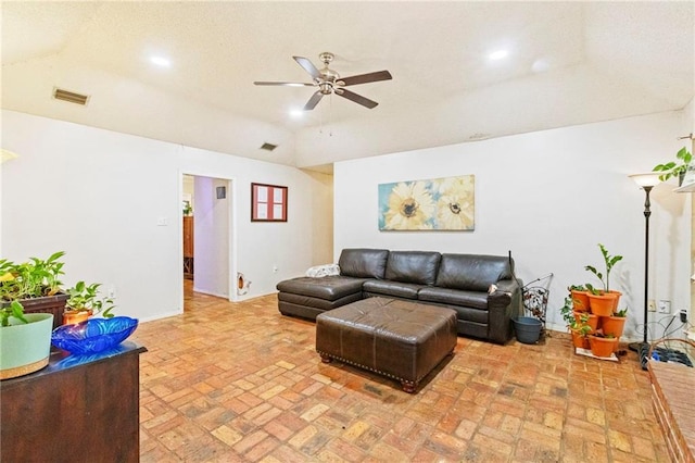 living room featuring ceiling fan